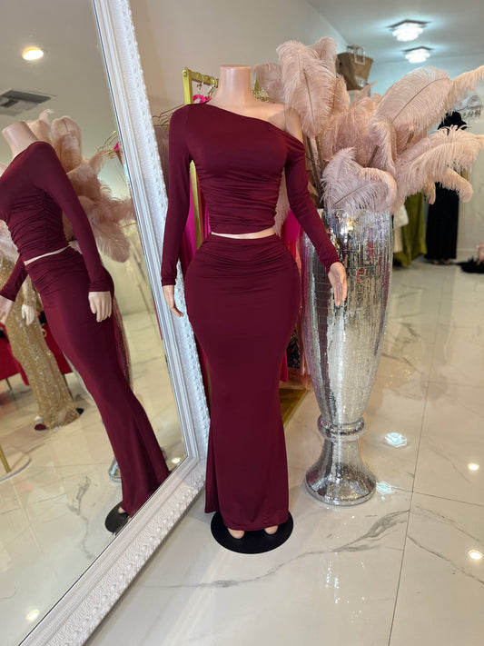 Crimson Aura Skirt Set Red