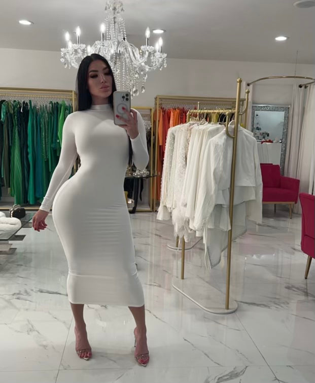 Late Night Ruched Maxi Dress White