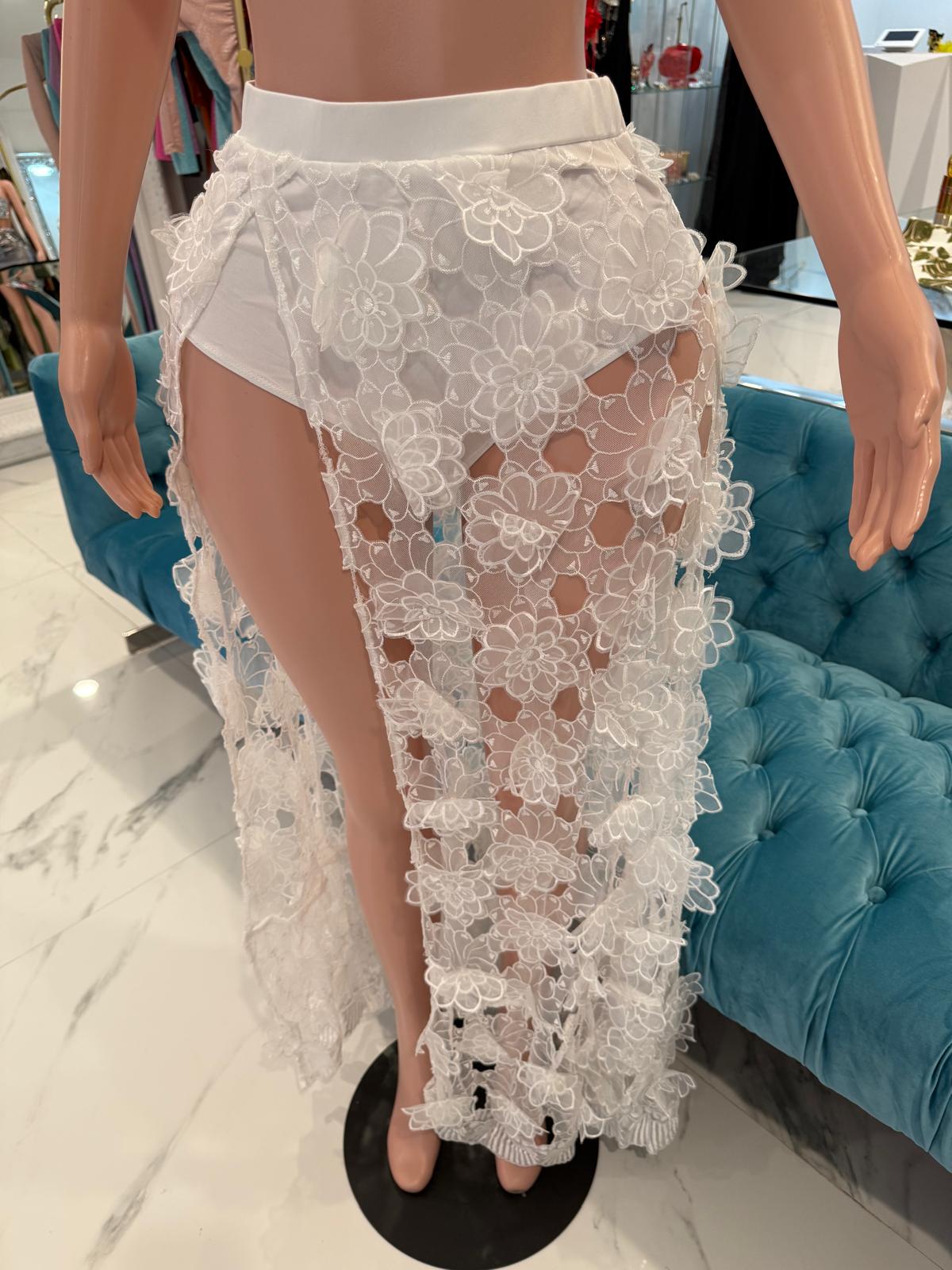 Floral Breeze Lace Skirt Set White