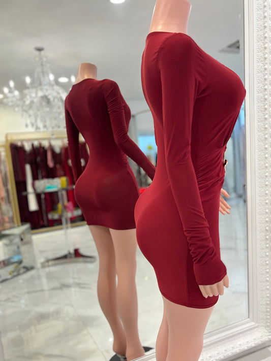 Couture Mini Dress Rojo Vino