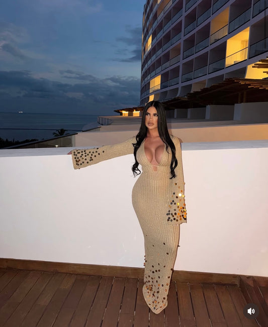 Solstice Glow Knit Sequin Maxi Dress Gold
