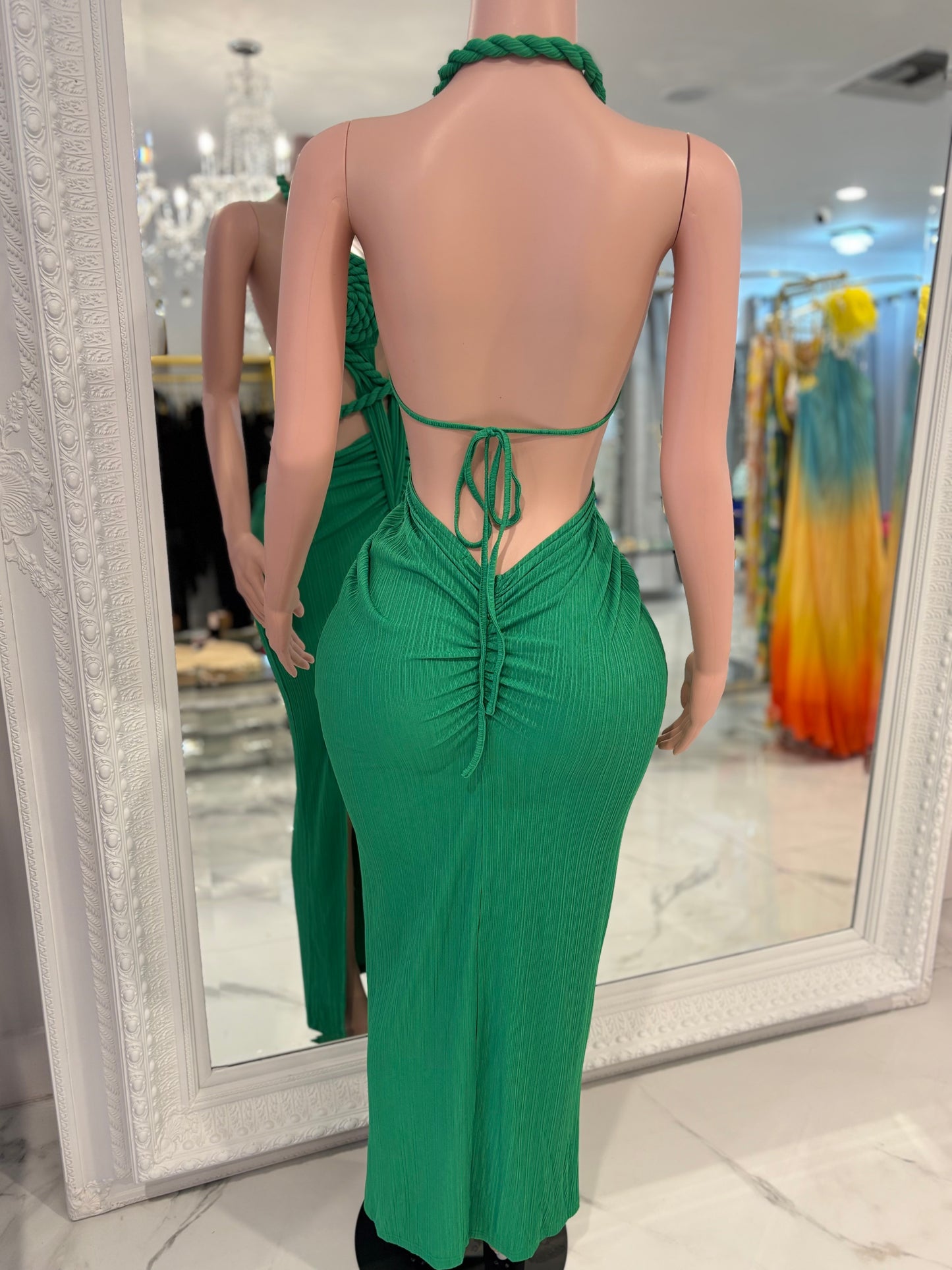 Venus Bound Ruched Maxi Dress green