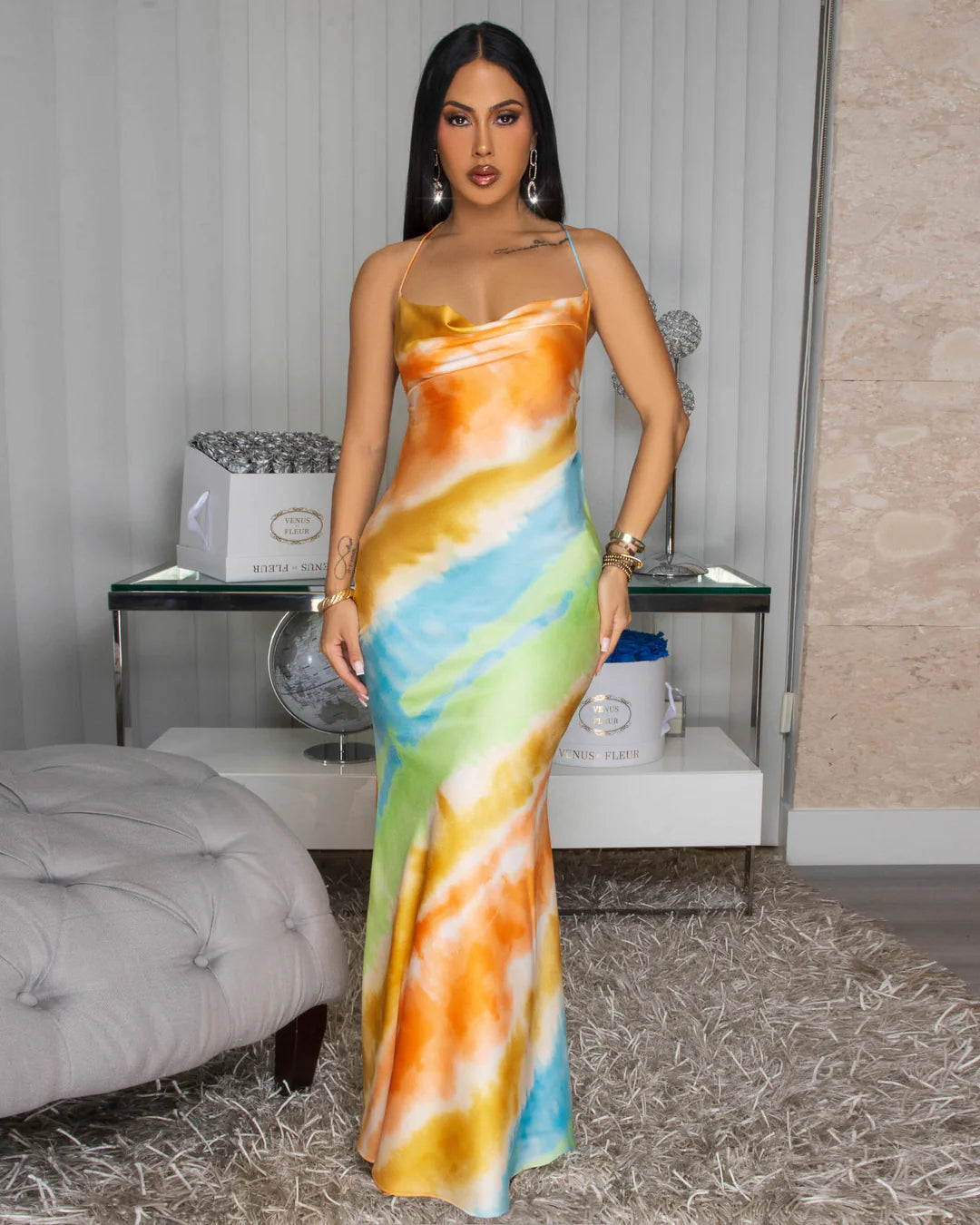 Drawn To You Satin Maxi Dress Orange