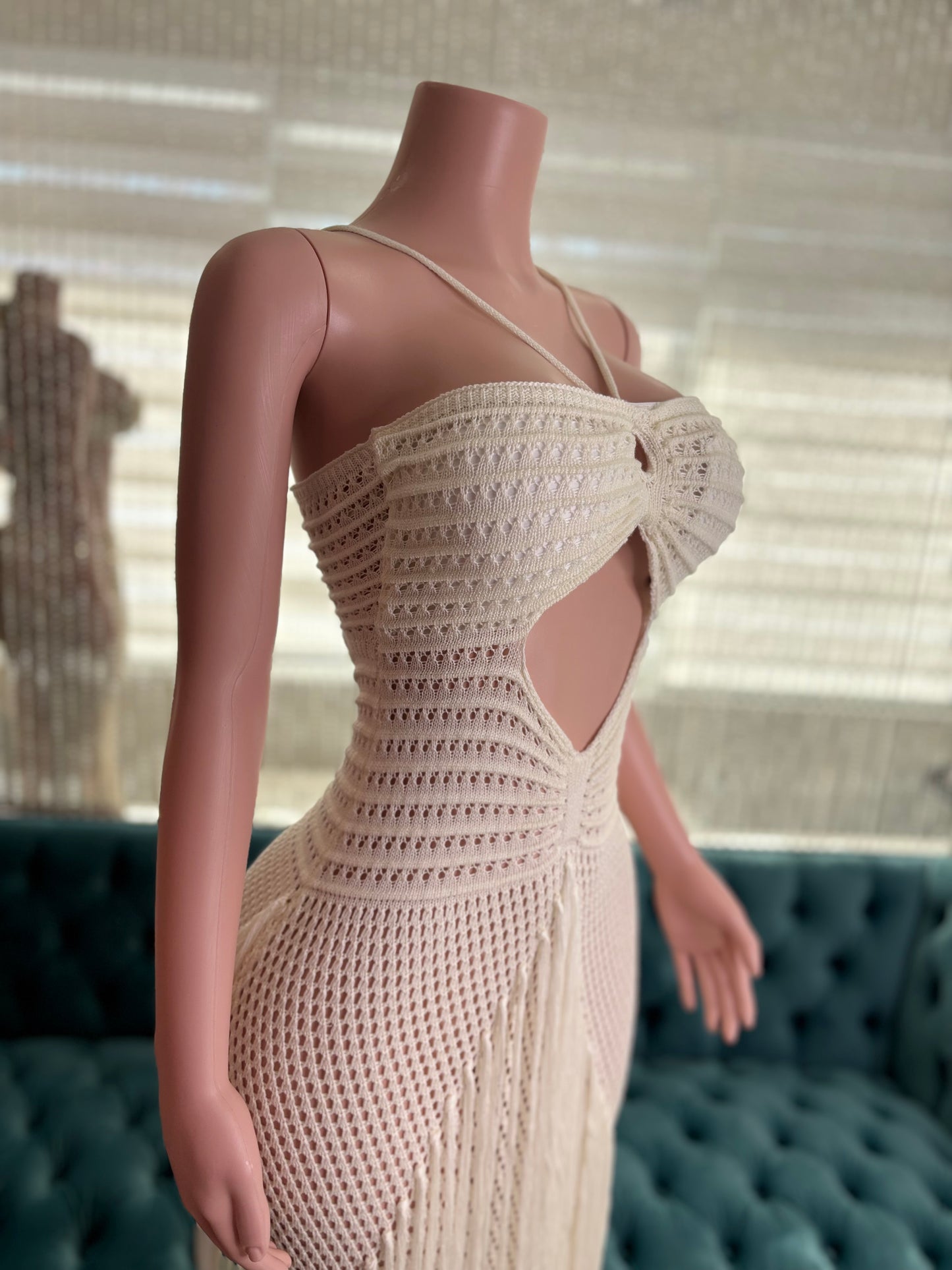 Tidal Threads Crochet Maxi Dress White
