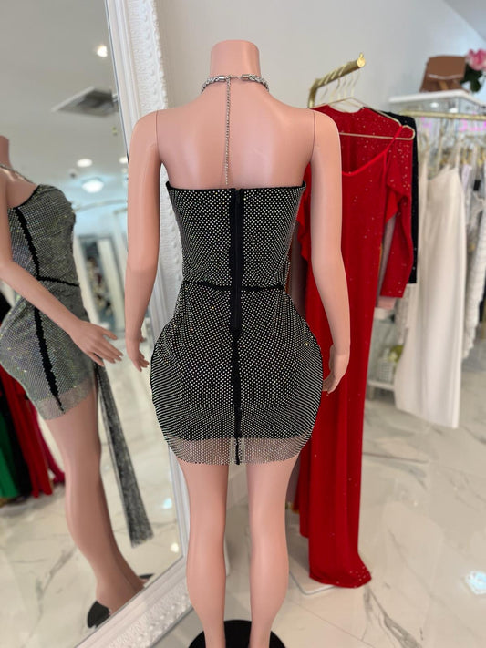 Cupids Kiss Rhinestones Ruched Mini Dress