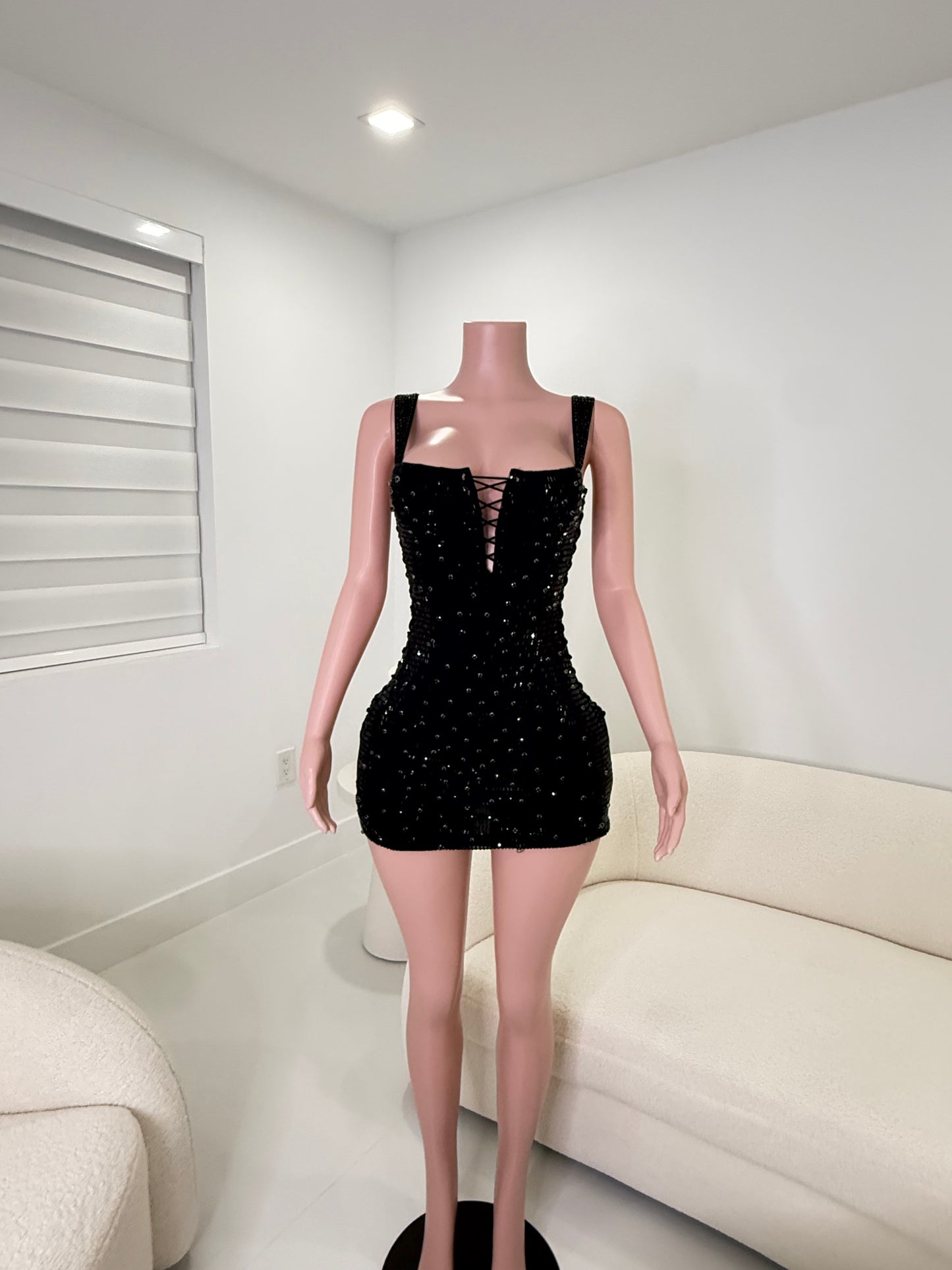Queen Rhinestones Mini Dress Black