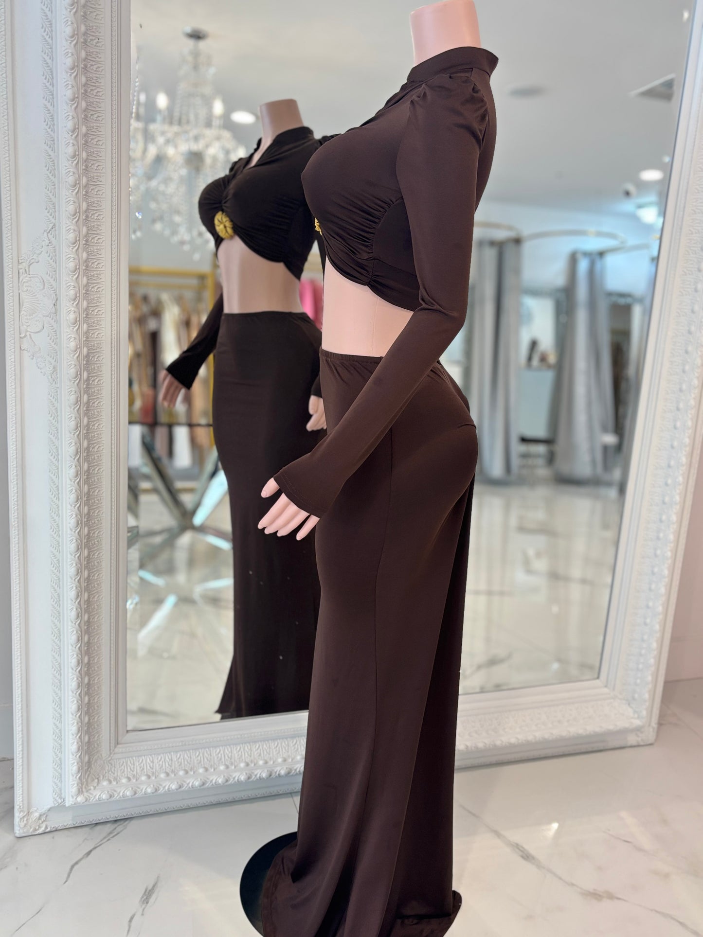Look In My Eyes Skirt Set Brown