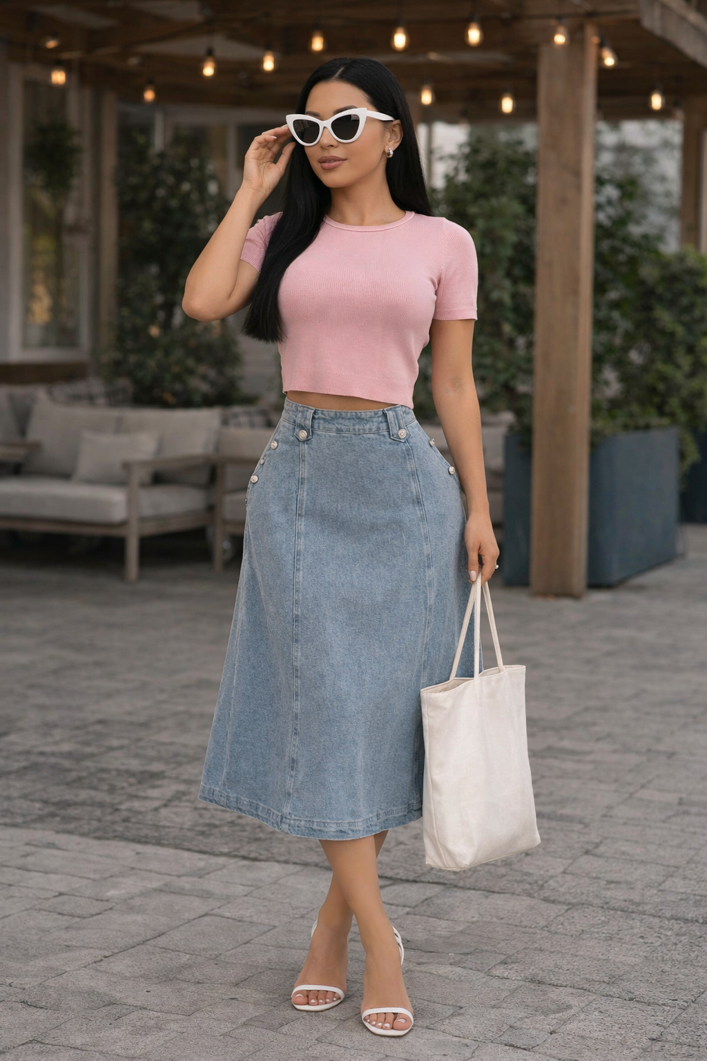 She's On Trend Denim Skirt Blue