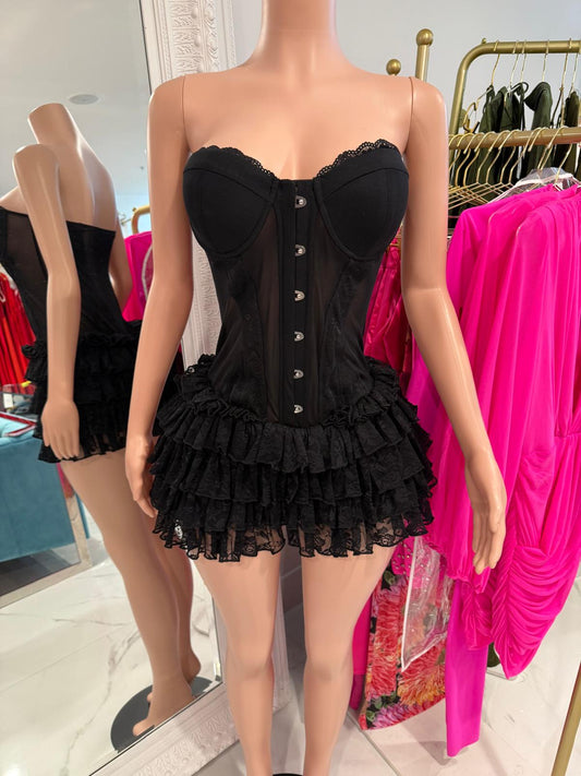 Elegance Mesh Mini Dress Black