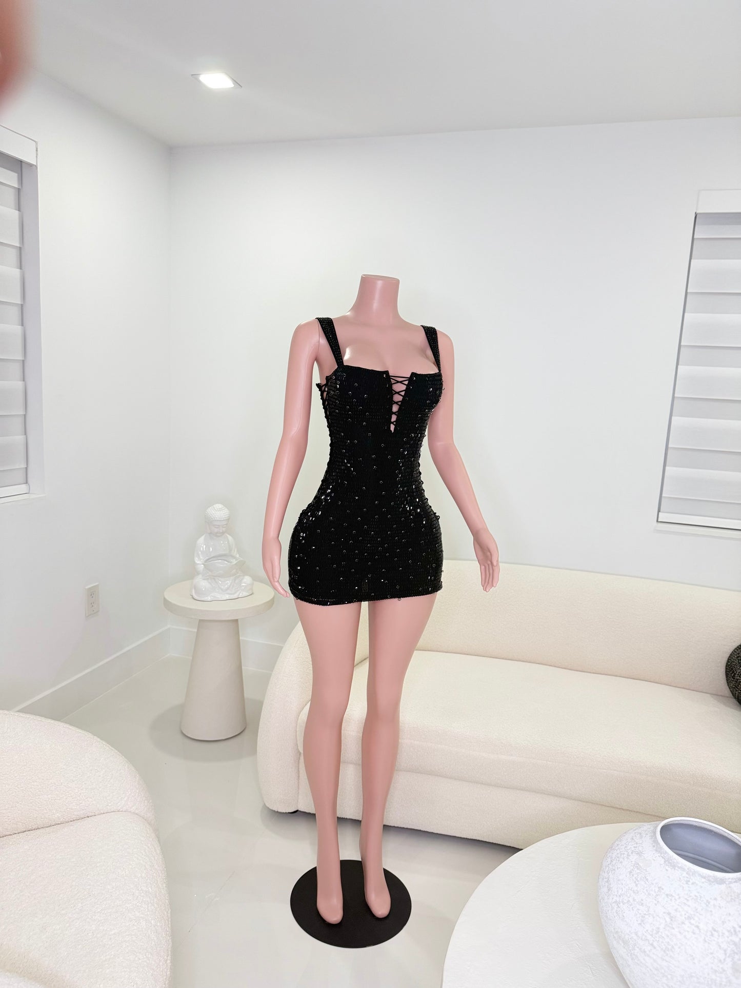 Queen Rhinestones Mini Dress Black