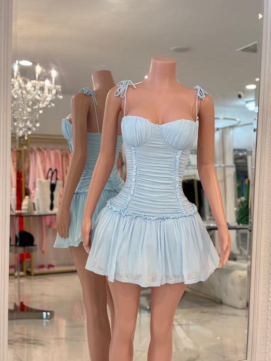 Royi Ruched Mesh Mini Dress Yellow