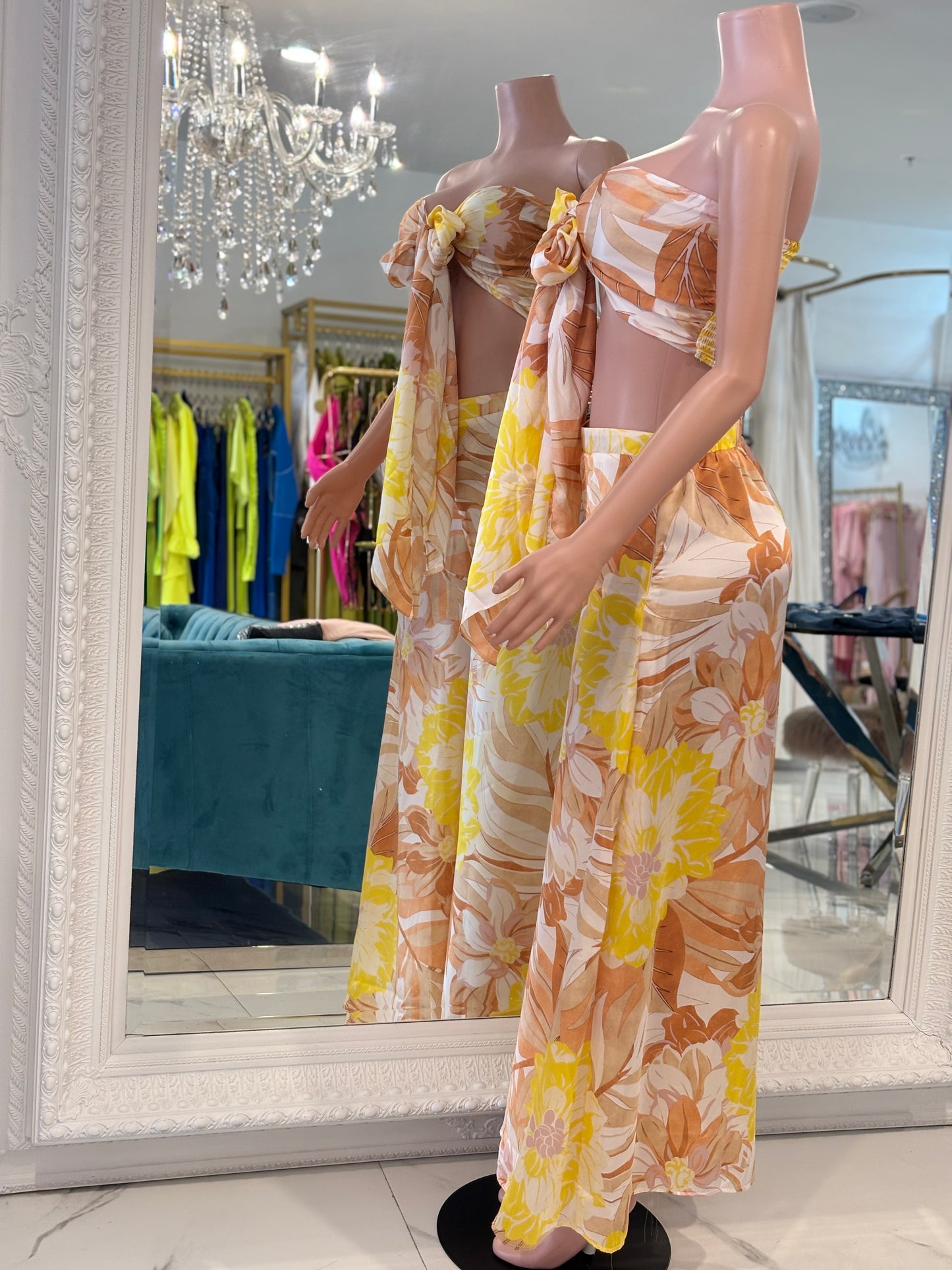 Tropical Floral Drift Pant Set Yellow