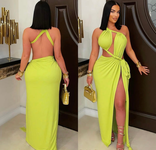 Nova Cascade Ruched Maxi Dress Green