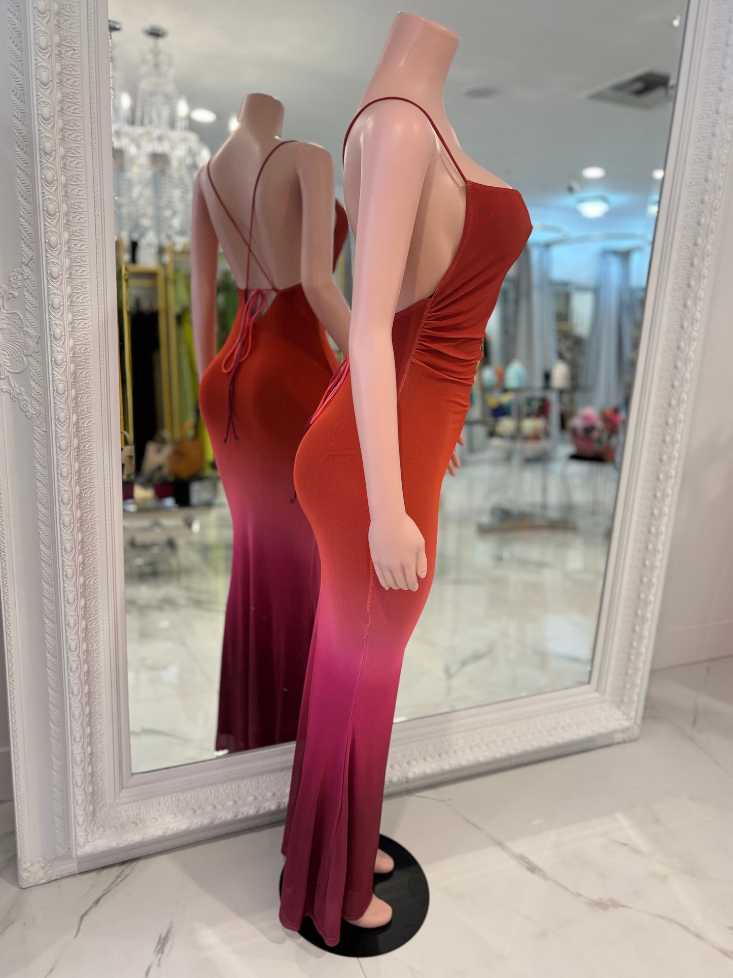 Tidal Rush Mesh Ruched Maxi Dress Red