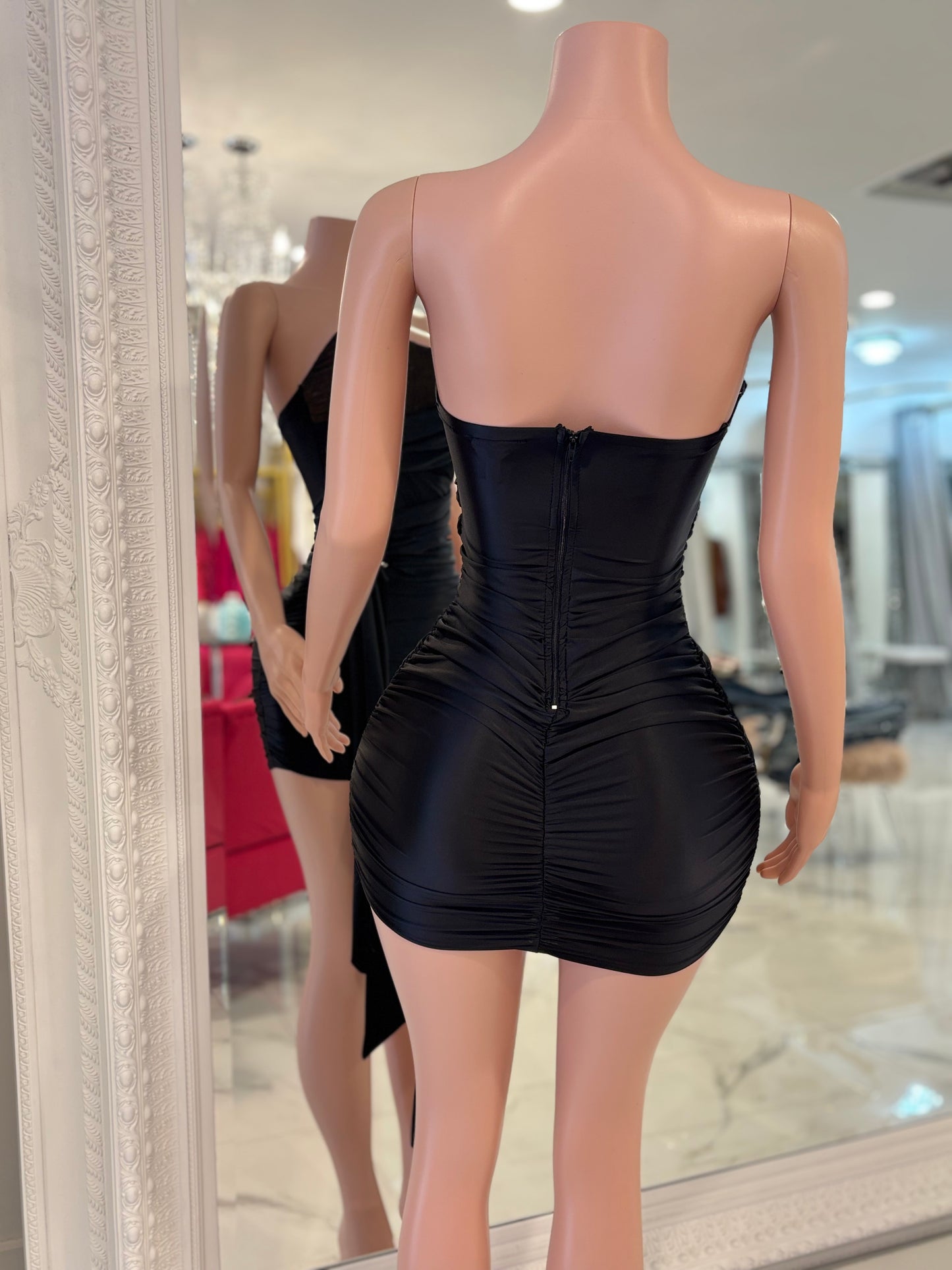 Second Glance Ruched Mini Dress Black