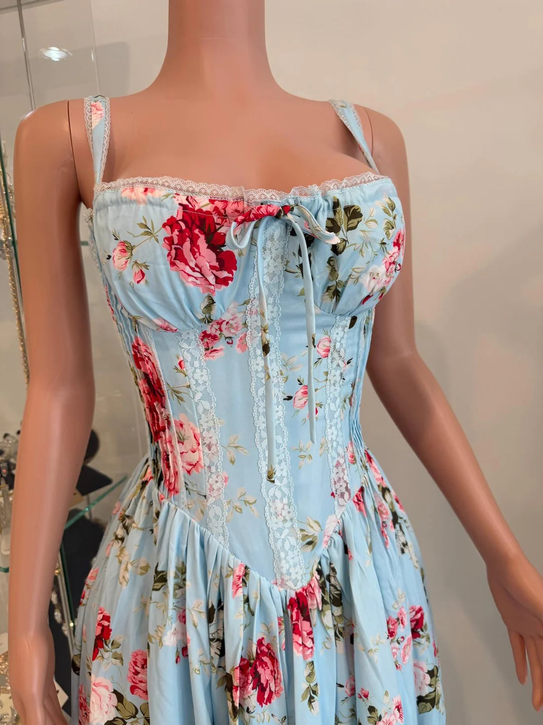 The Rosette Charm Floral Midi Dress Blue
