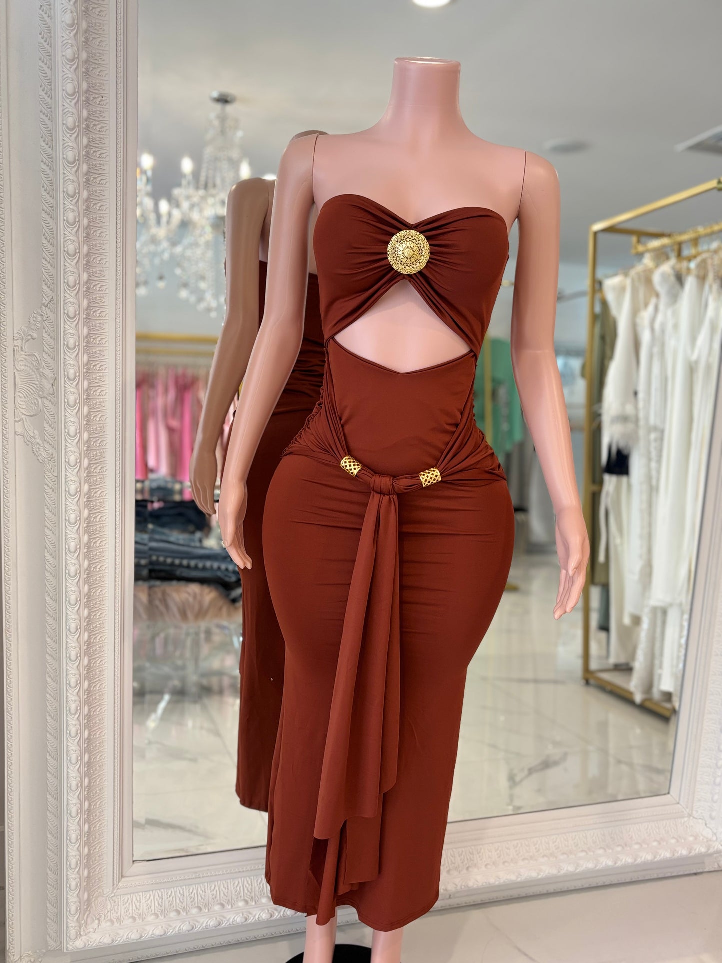 Flor de Loto Midi Dress Brown