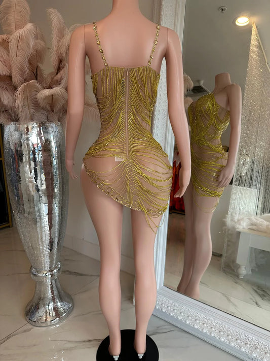 Golden Hour Rhinestones Mini Dress