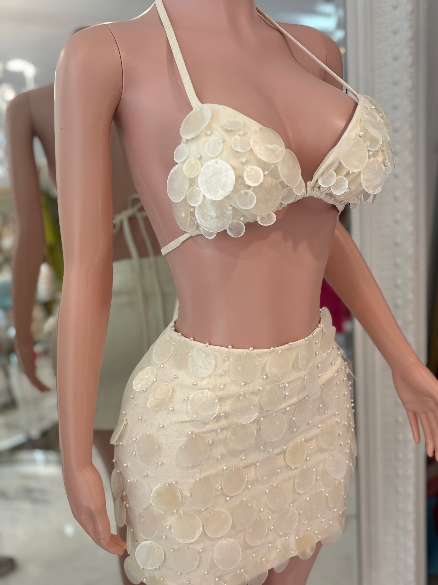 Sisi Linen Shells Skirt Set Nude