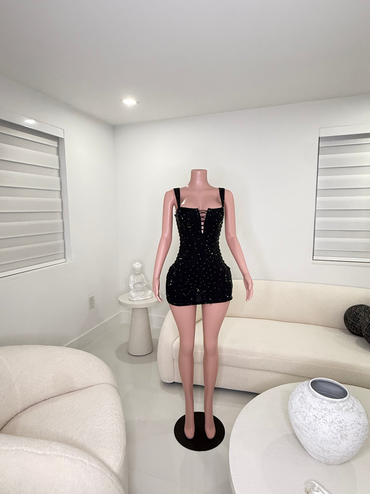 Queen Rhinestones Mini Dress Black