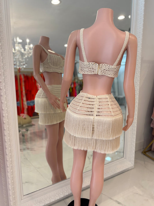 Wendy Crochet Skirt Set Nude