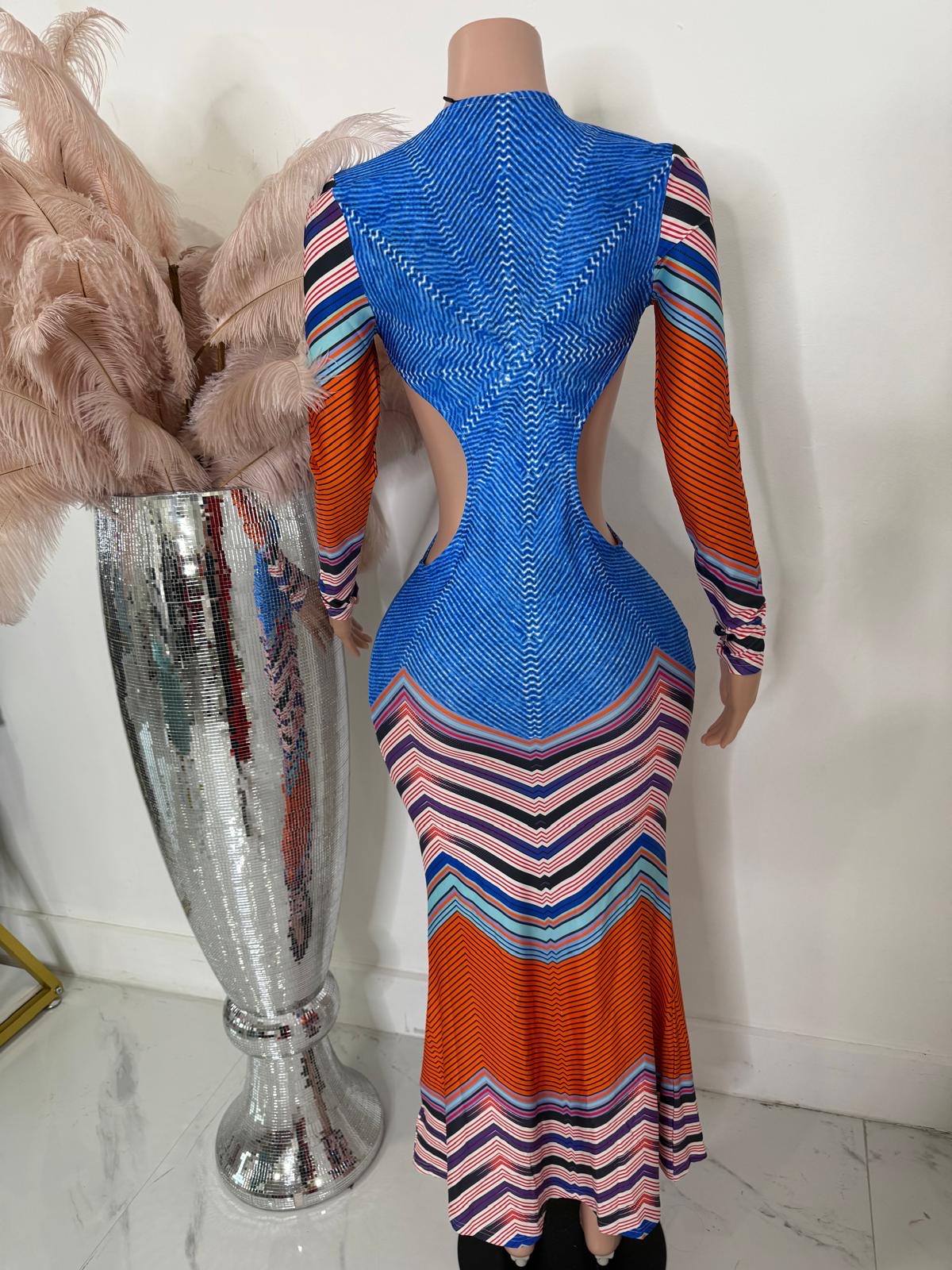 Mirage Waves Stripes Maxi Dress Blue
