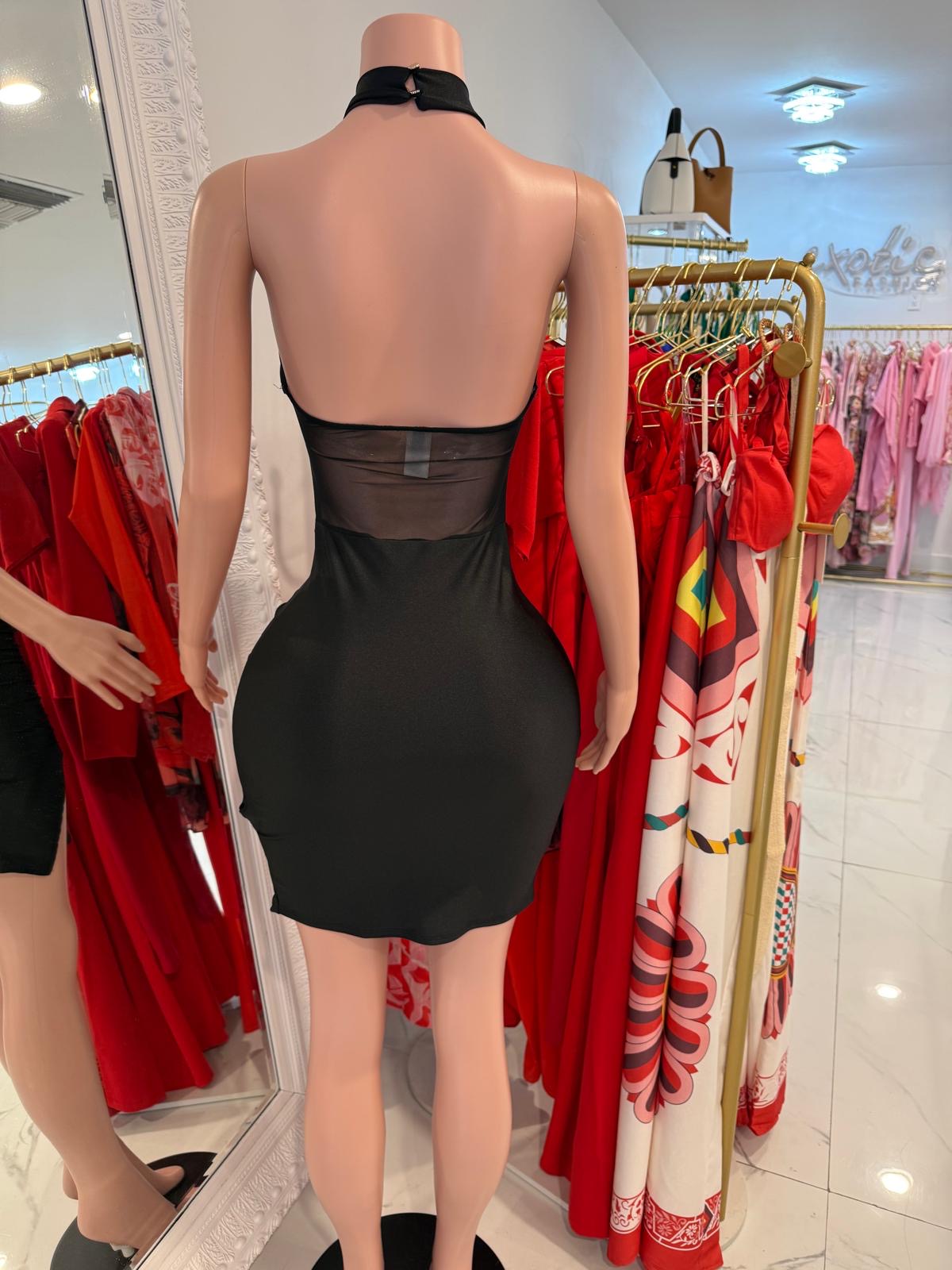 Noir Enigma Ruched Mesh Mini Dress Black