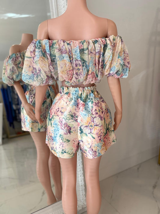 Ruffle Floral Short Set Purple