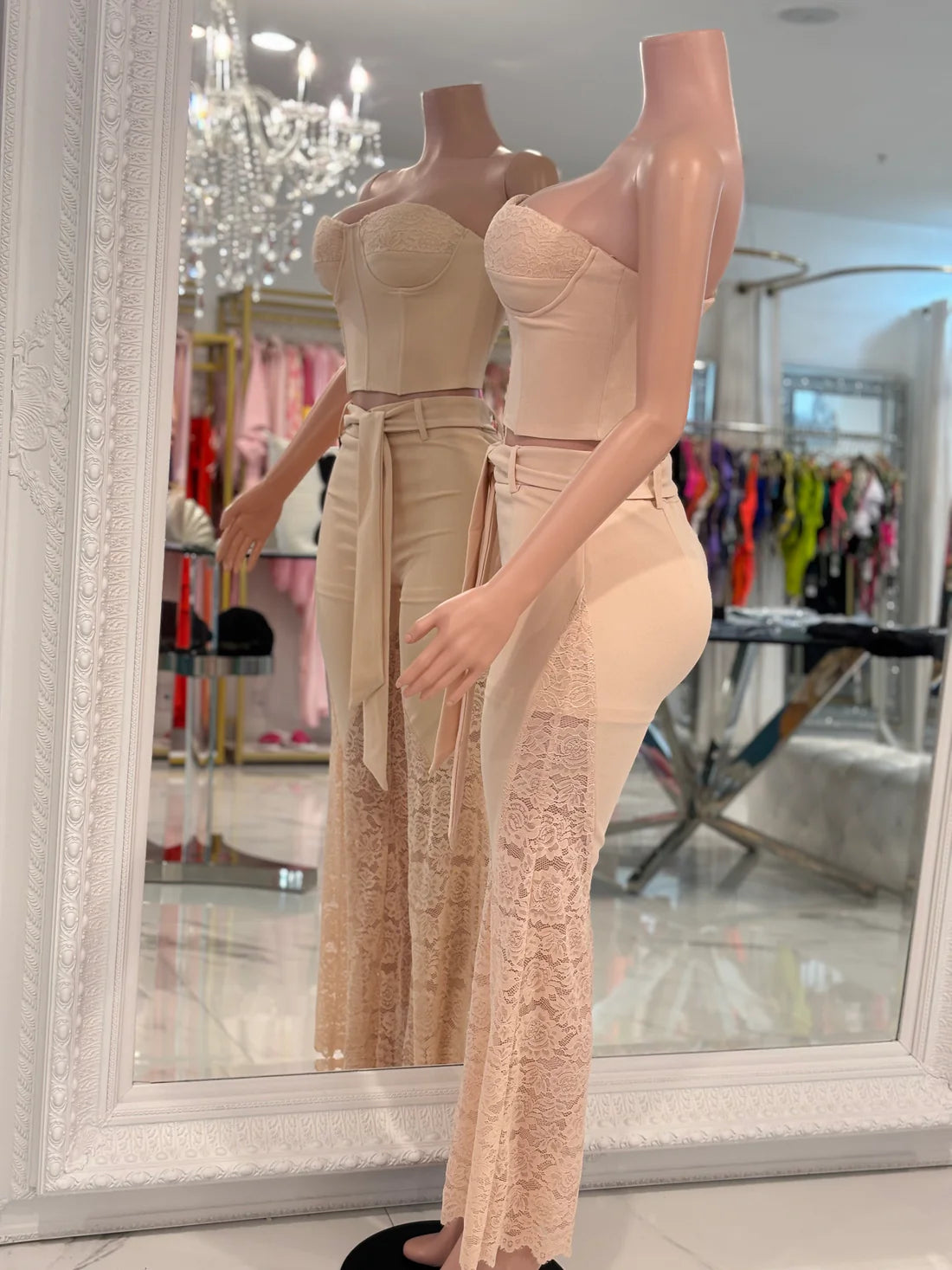 Lacy Floral Pant Set Pink
