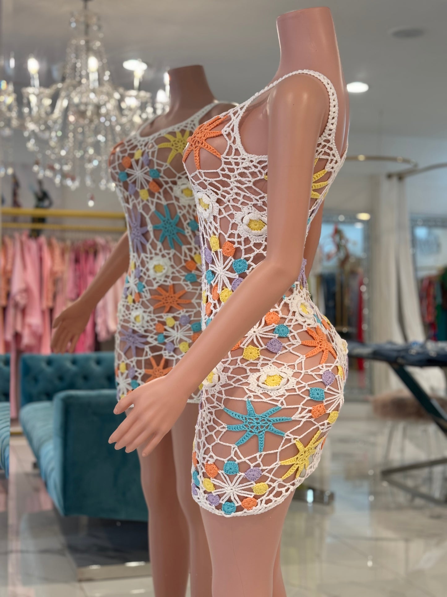 Summer Crochet Floral Cover Up White