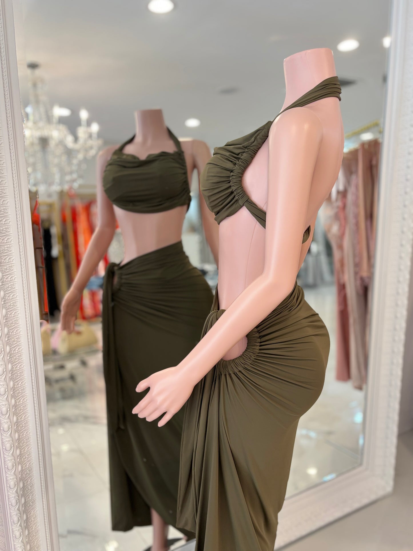 Coastal Rhythm Fringes Skirts Set Green