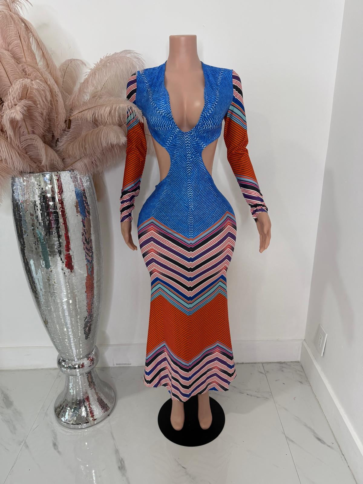 Mirage Waves Stripes Maxi Dress Blue