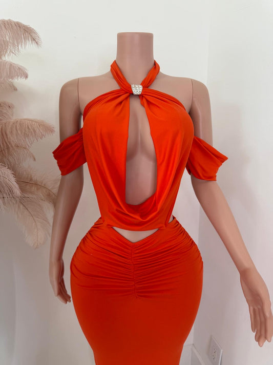 Lulu Ruched Rhinestone Maxi Dress