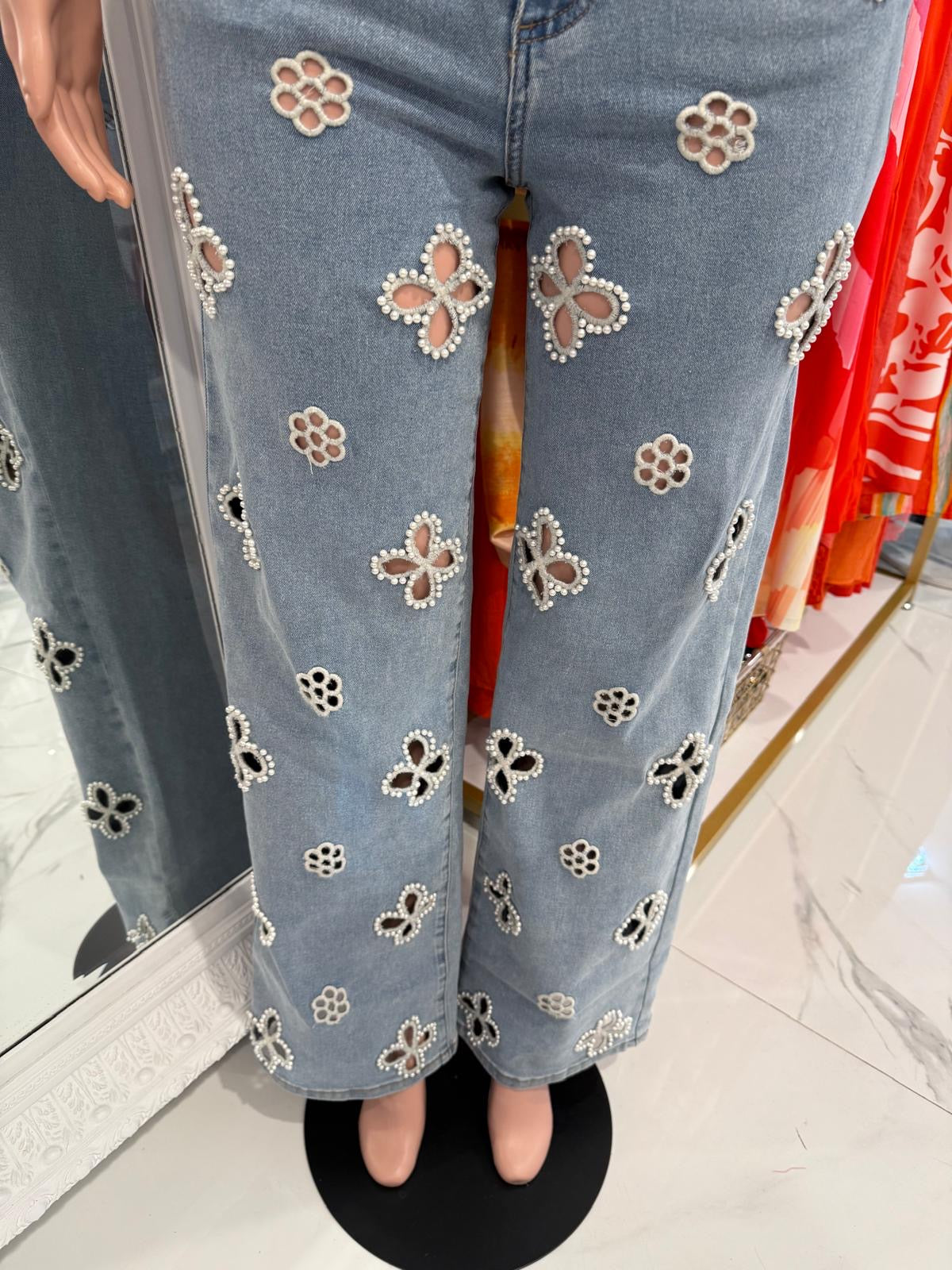 Flores Perlas Jeans