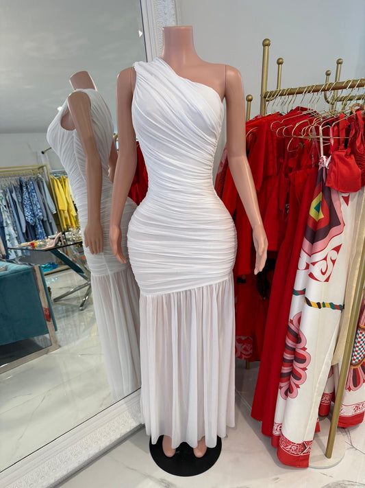 Eclipse Allure Ruched Maxi Dress White