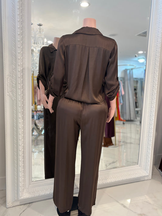 Satin Flow Brown Pant Set