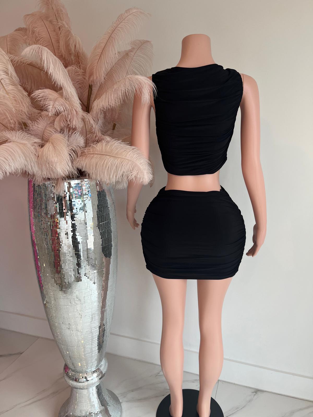 Nightfall Chain Ruched Skirt Set Black