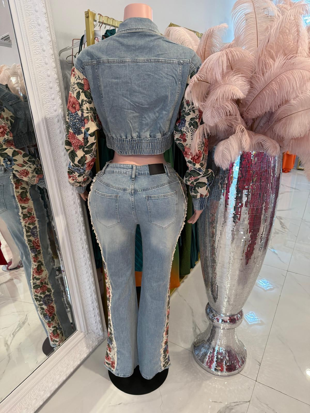 Work Of Art Distressed Denim Pant Set Denim