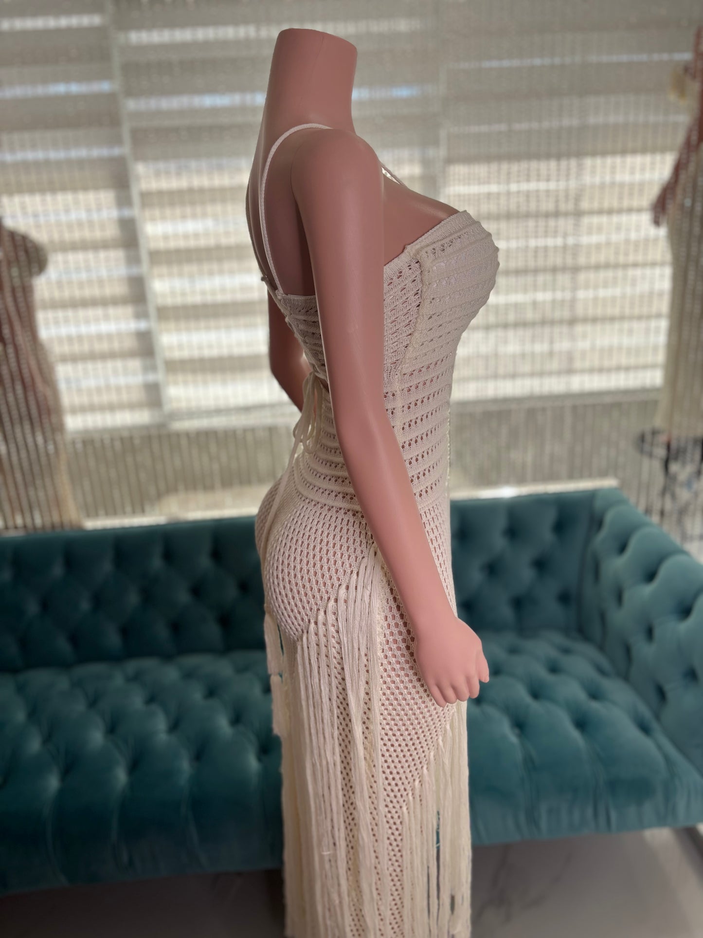 Tidal Threads Crochet Maxi Dress White
