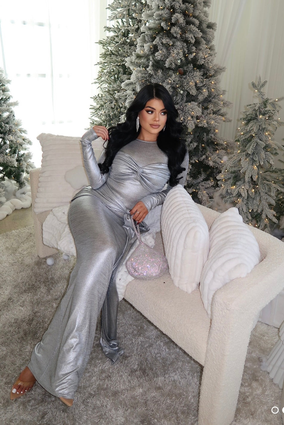 Mystical Ruched Maxi Dress Silver