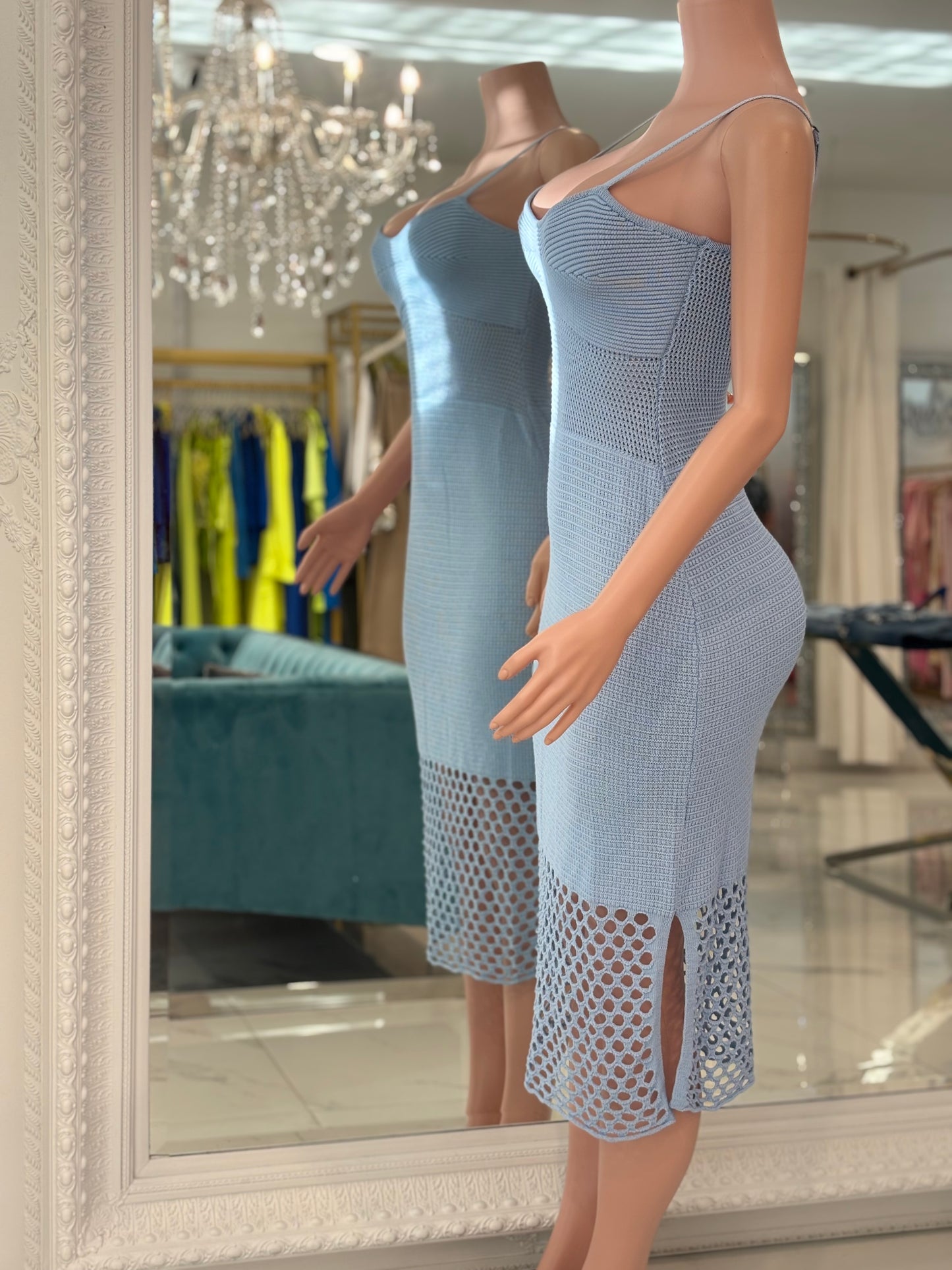 Ripple Bloom Ribbed Mini Dress