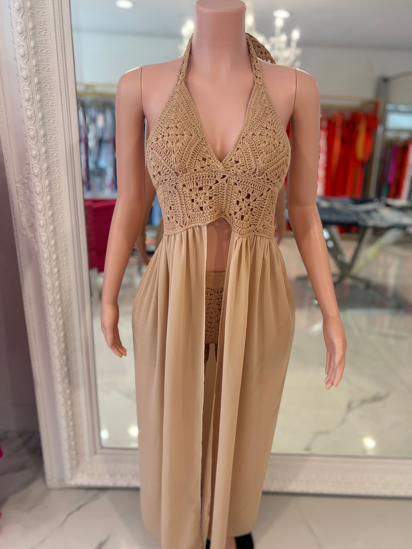 Oasis Mirage Crochet Mesh Short Set Nude