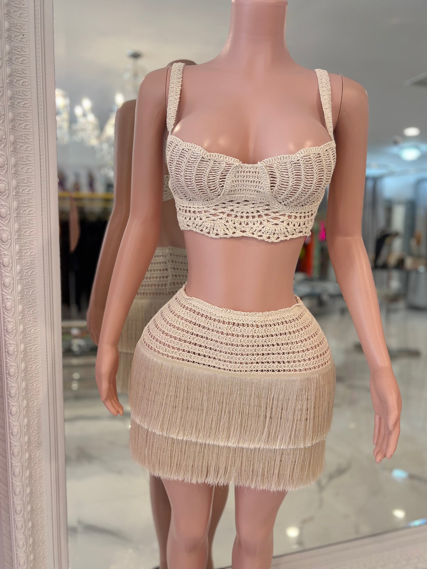 Wendy Crochet Skirt Set Nude