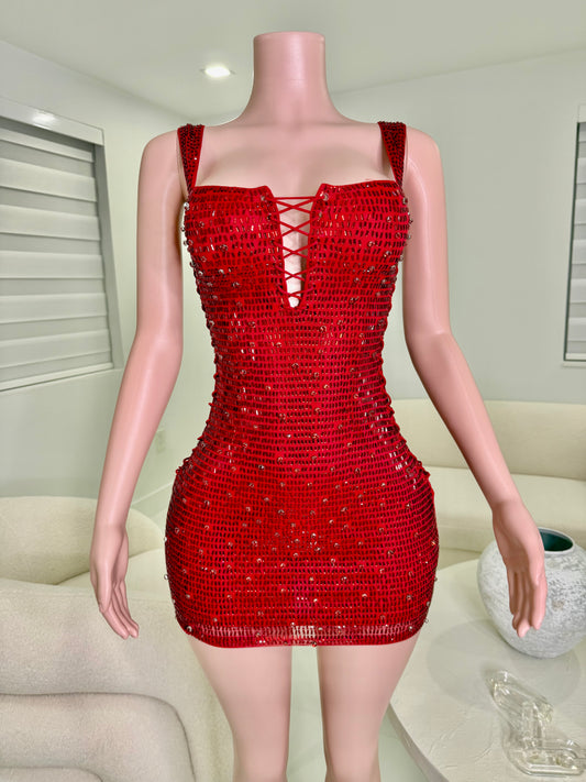 Queen Rhinestones Mini Dress Red