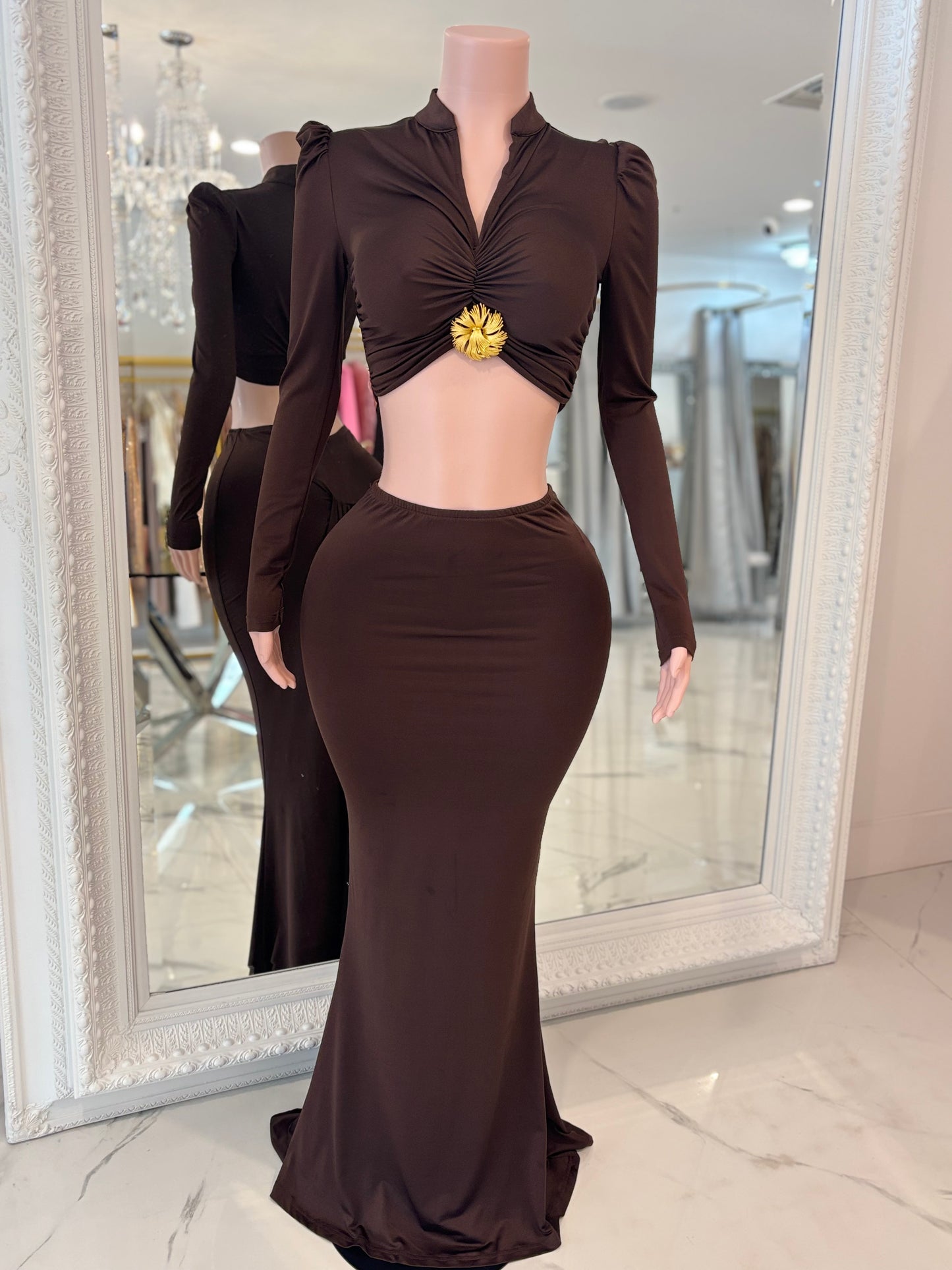 Look In My Eyes Skirt Set Brown