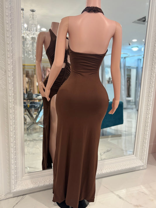 Sculpted Glow Maxi Dress Brown