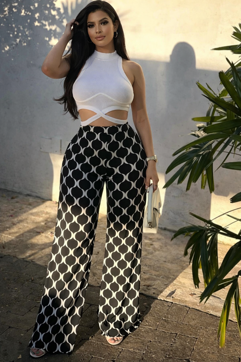 Black and white Pants Black