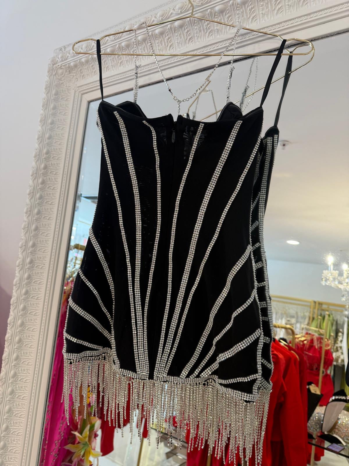 Obsidian Reverie Rhinestones Mini Dress Black