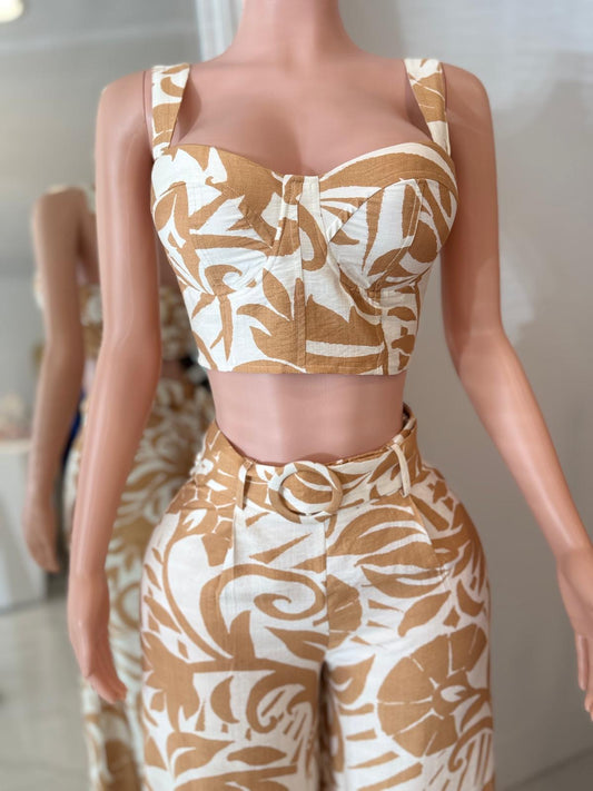 Palm Whisper Floral Pant Set Nude