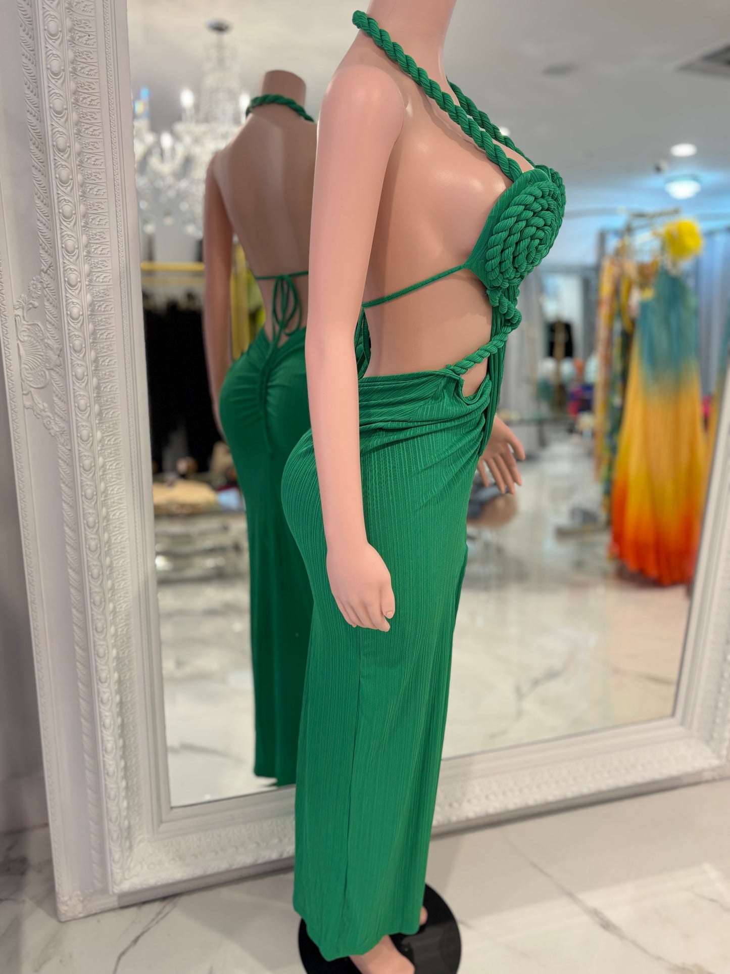 Venus Bound Ruched Maxi Dress green
